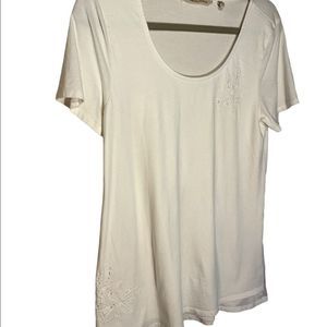 Soft surroundings Tunic top short sleeve scoop neck white  lined on front
